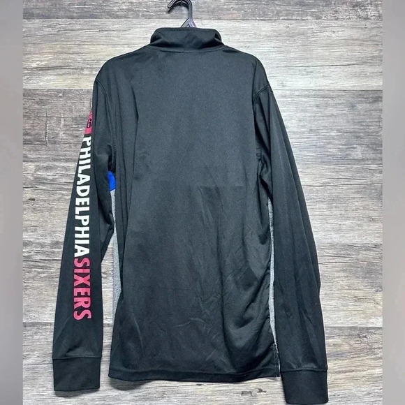 NBA Philadelphia 76ers Long Sleeve Tee Black and Gray Half Zip - Picture 2 of 6